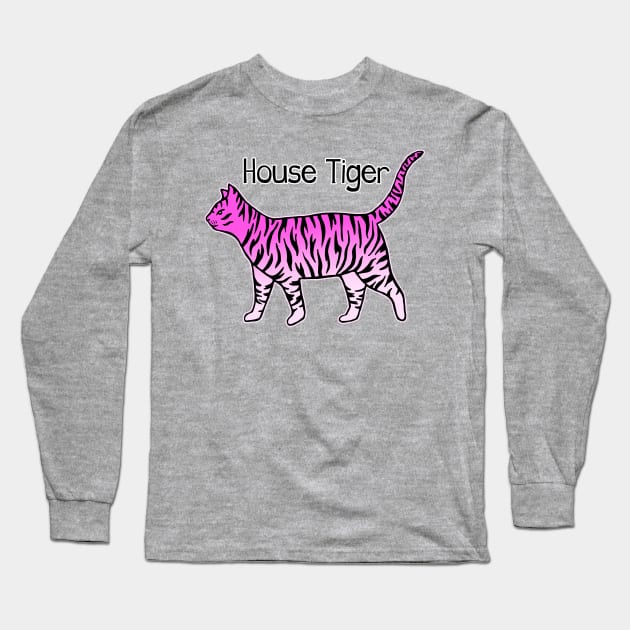 Pink House Tiger Cat Long Sleeve T-Shirt by julieerindesigns